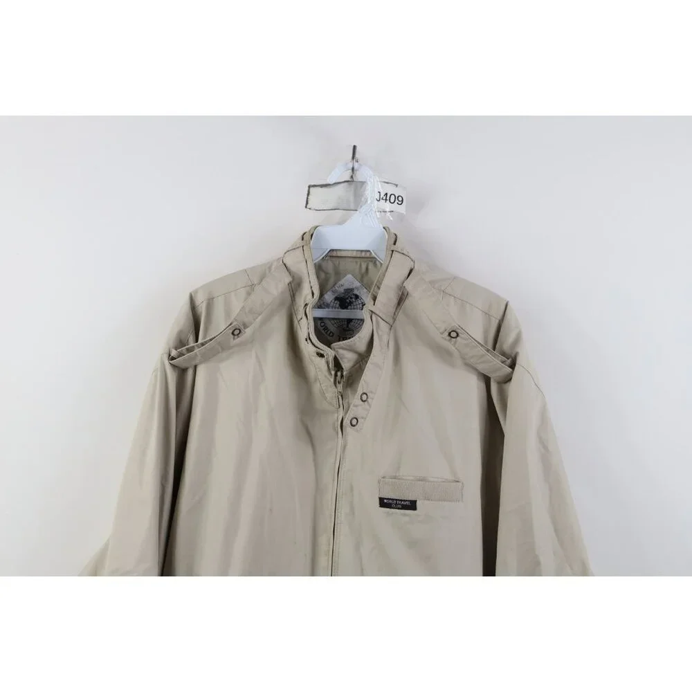 Vintage 80s 90s Streetwear Mens Large Full Zip Cafe Racer Bomber Jacket Beige - Picture 2 of 16